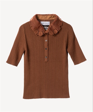 レースカラー付きポロプルオーバー(brown-36)