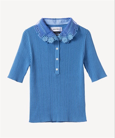 レースカラー付きポロプルオーバー