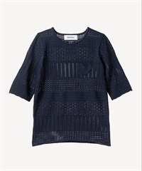 柄編みニットソー(navy-36)