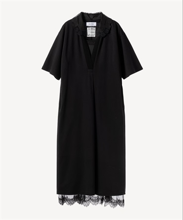 レースカラー付きポロワンピース(black-36)