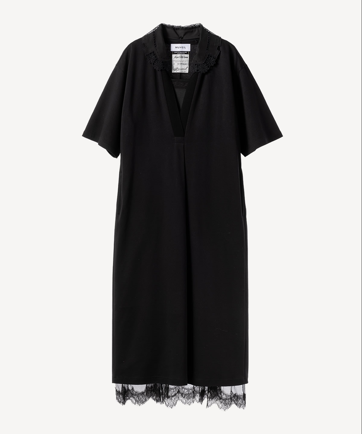 レースカラー付きポロワンピース(black-36)