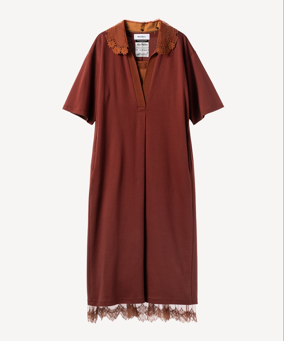 レースカラー付きポロワンピース(brown-36)