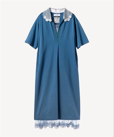 レースカラー付きポロワンピース(blue-36)