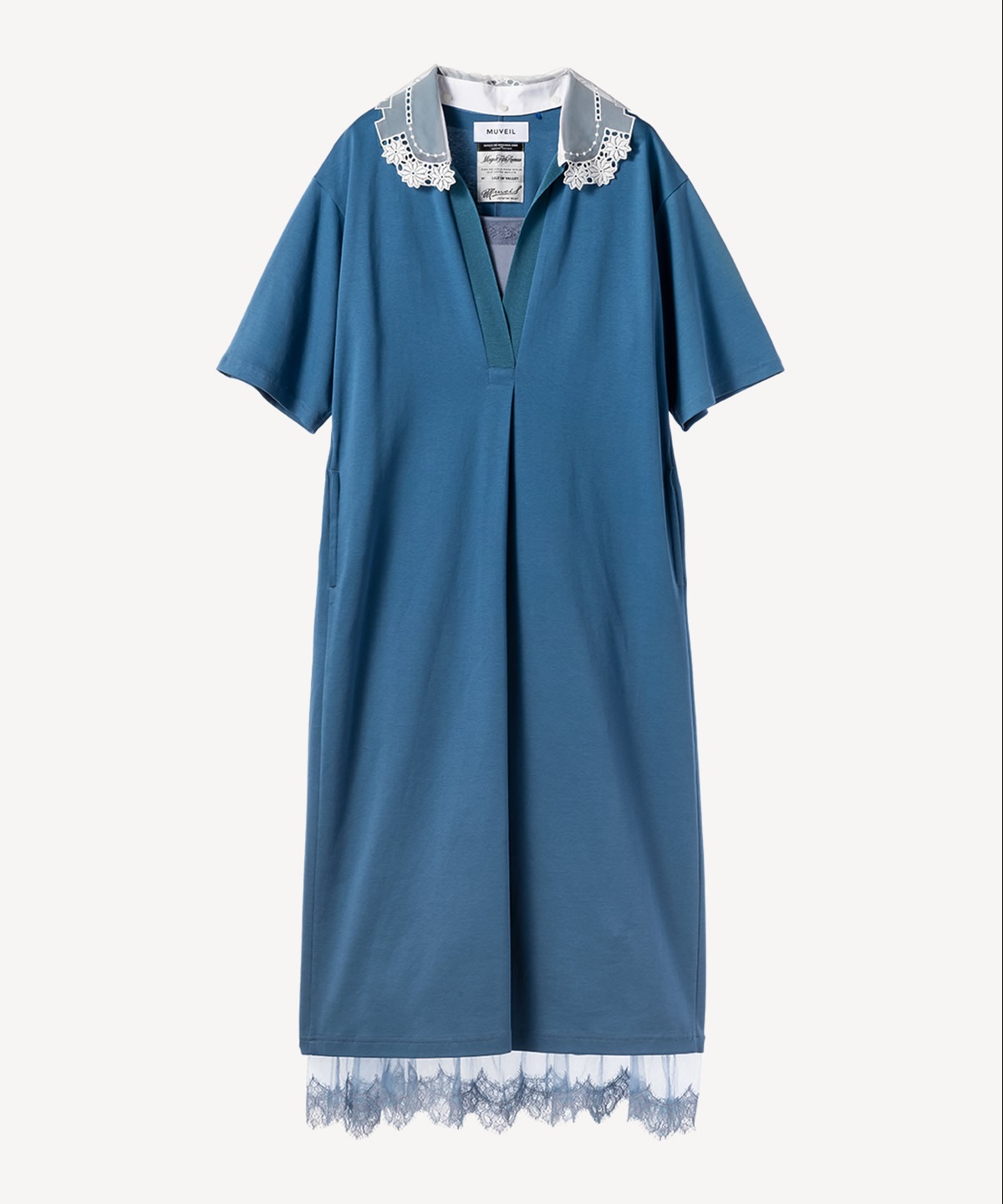 レースカラー付きポロワンピース(blue-36)