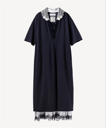 レースカラー付きポロワンピース(navy-36)