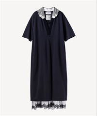 レースカラー付きポロワンピース(navy-36)