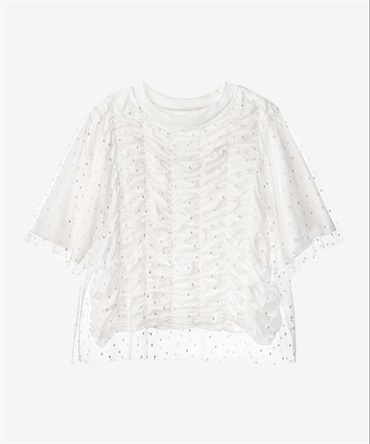 チュール付きシャーリングプルオーバー(white-36)
