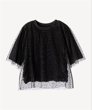 チュール付きシャーリングプルオーバー(black-36)