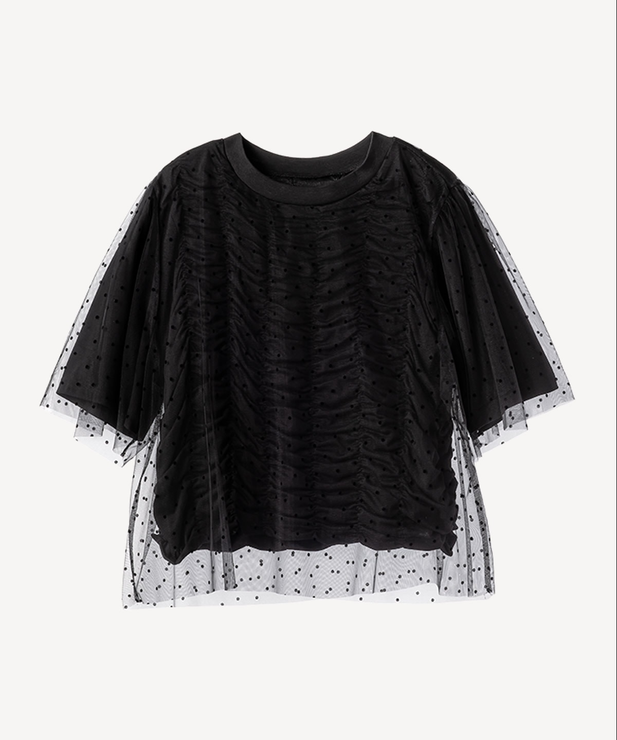 チュール付きシャーリングプルオーバー(black-36)