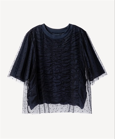 チュール付きシャーリングプルオーバー