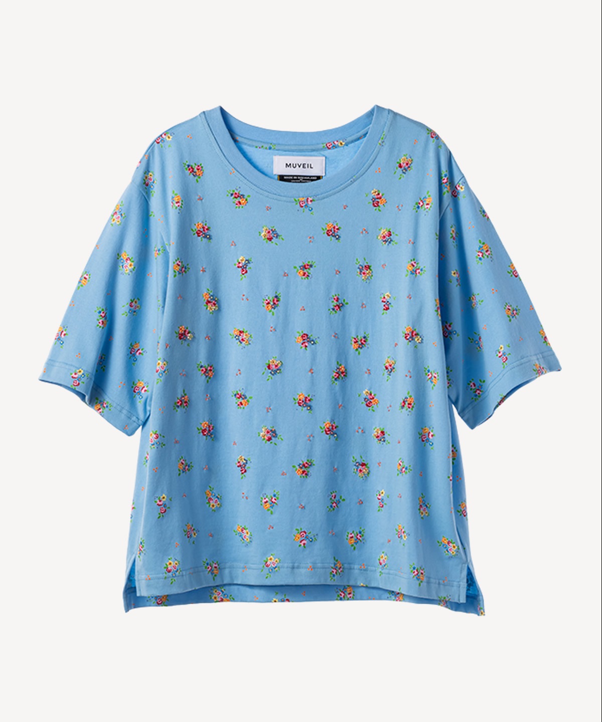 ティーカッププリント刺繍Tシャツ(light blue-36)