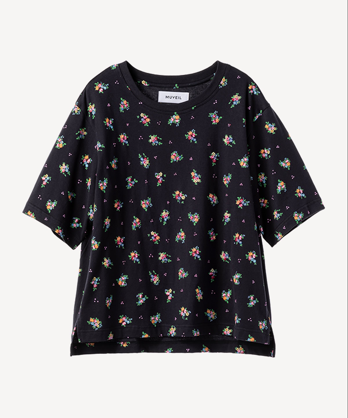 ティーカッププリント刺繍Tシャツ(navy-36)