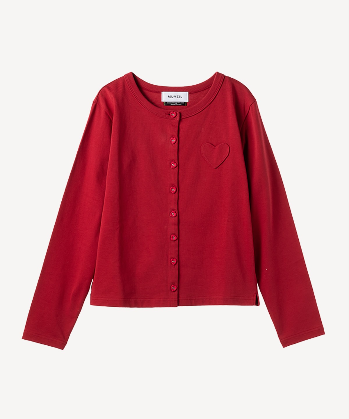 ハートボタン天竺カーディガン(red-36)