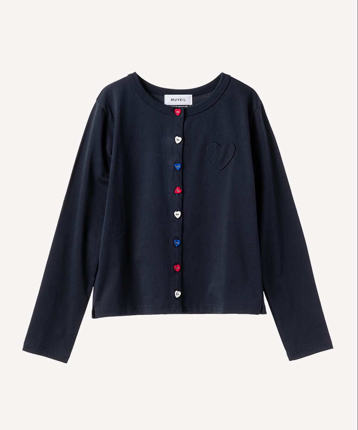 ハートボタン天竺カーディガン(navy-36)