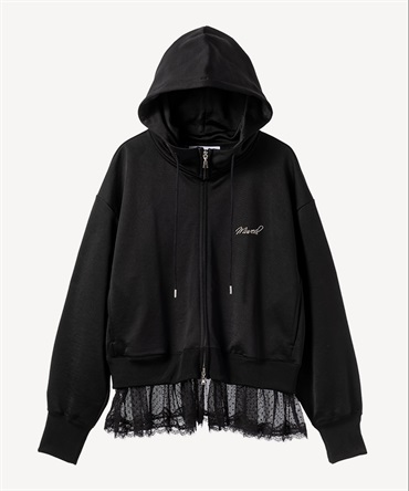 裾レース裏毛パーカー(black-36)