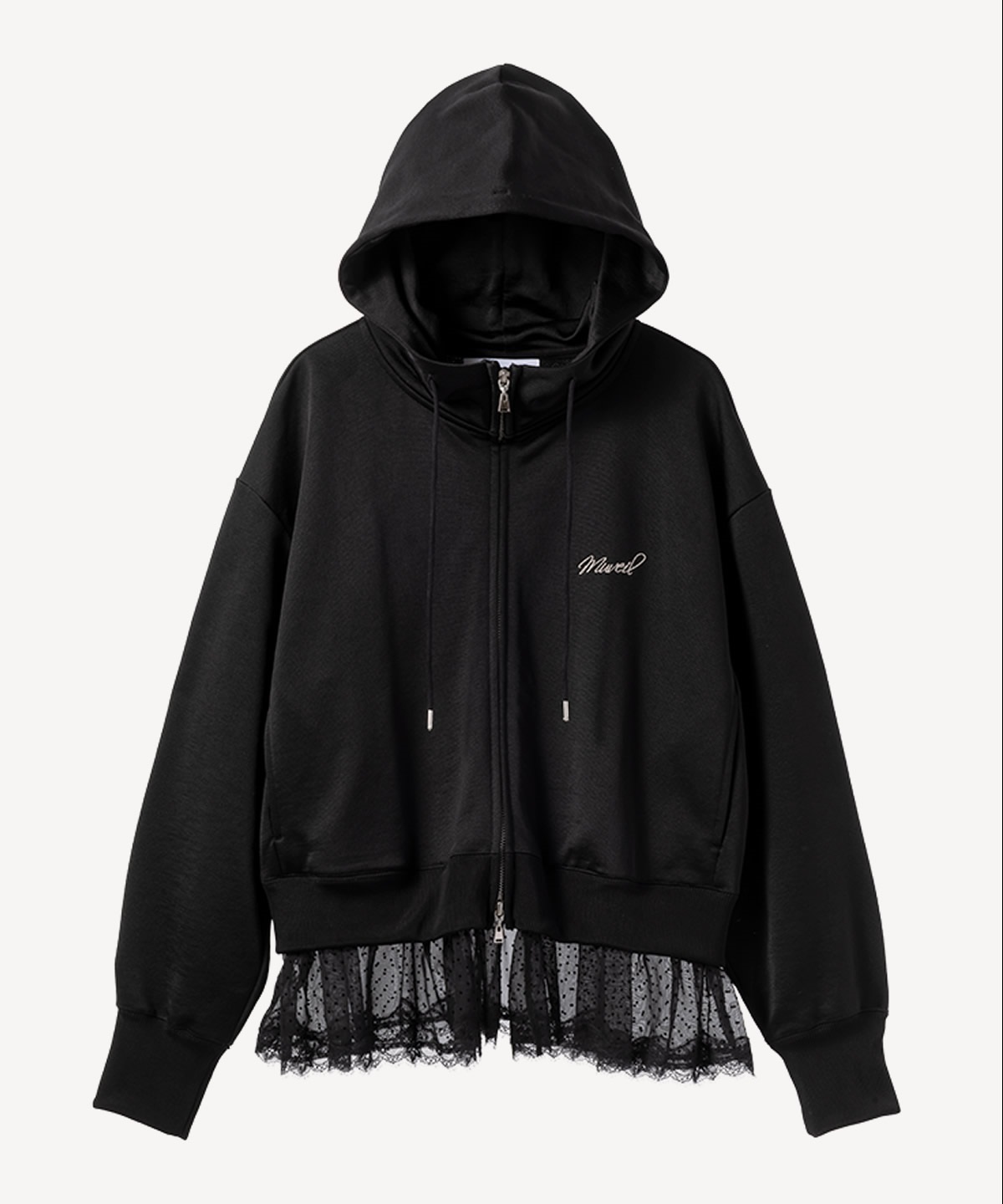 裾レース裏毛パーカー(black-36)