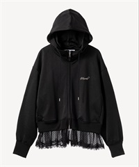 裾レース裏毛パーカー(black-36)