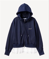 裾レース裏毛パーカー(navy-36)