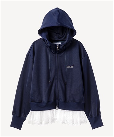 裾レース裏毛パーカー