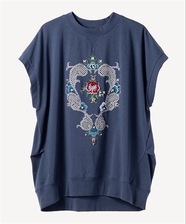 フラワービーズ刺繍プルオーバー(blue-36)
