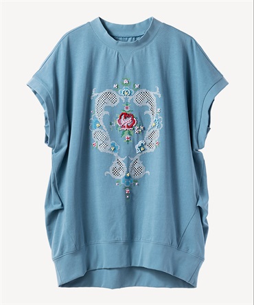 フラワービーズ刺繍プルオーバー(light blue-36)