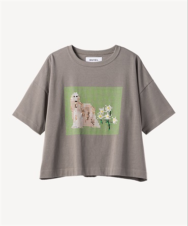 ドッグプリント刺繍Tシャツ(gray-36)