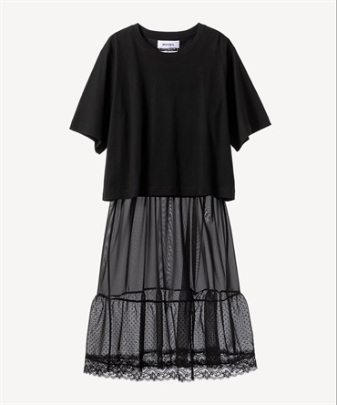 ランジェリードレス付きTシャツ(black-36)