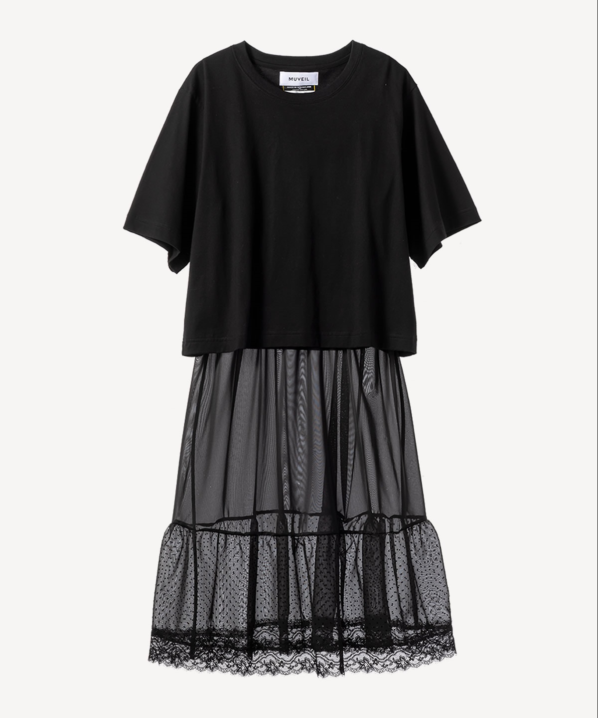 ランジェリードレス付きTシャツ(black-36)