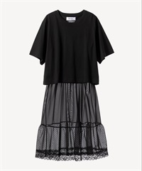 ランジェリードレス付きTシャツ(black-36)