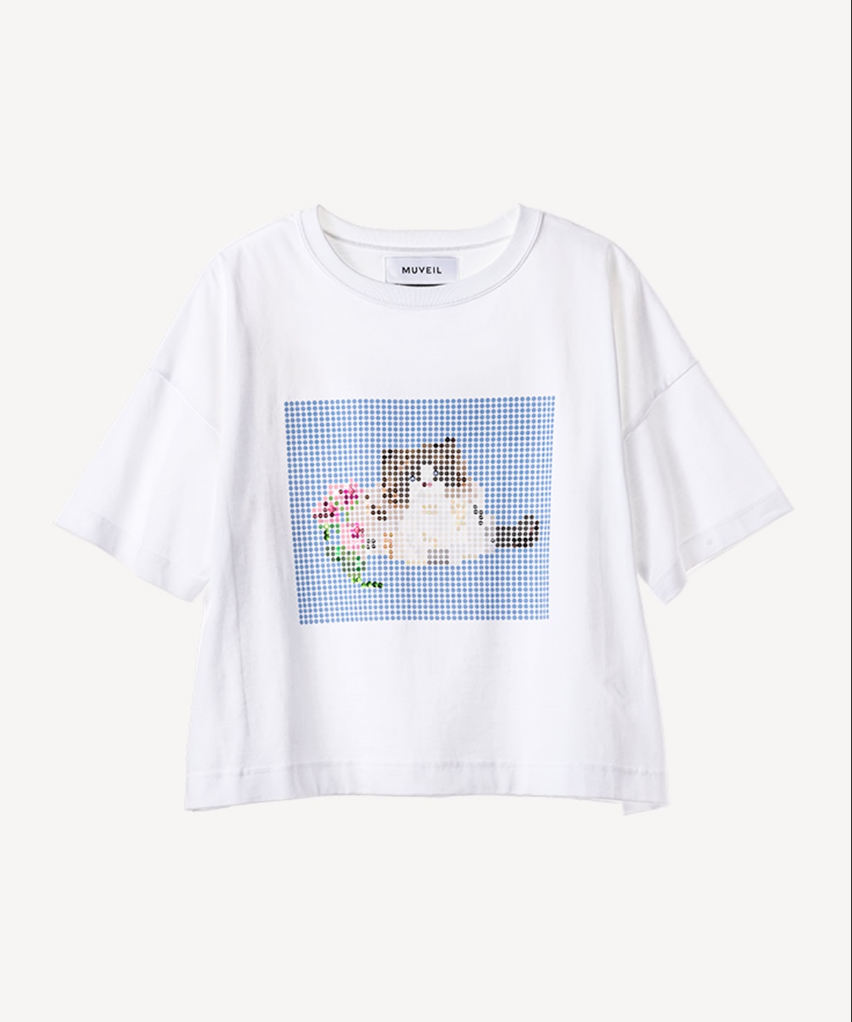 キャットプリント刺繍Tシャツ(white-36)