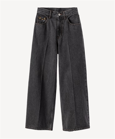 リボンパーツ付デニムパンツ(black-34)