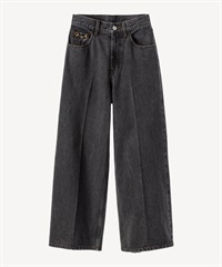 リボンパーツ付デニムパンツ(black-34)