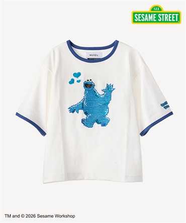 セサミストリートコラボ クッキーモンスター Tシャツ(white-36)