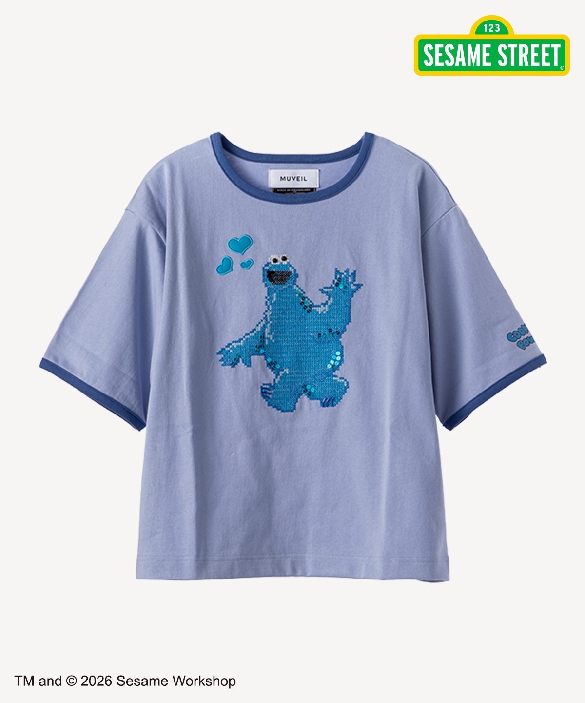セサミストリートコラボ クッキーモンスター Tシャツ(light blue-38)