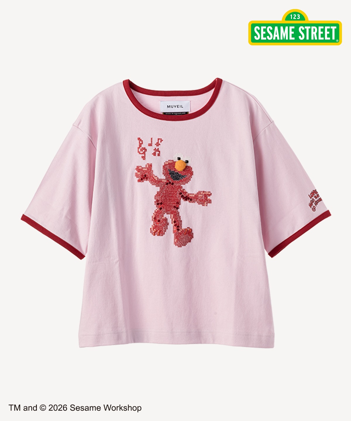 セサミストリートコラボ エルモ Tシャツ(pink-36)