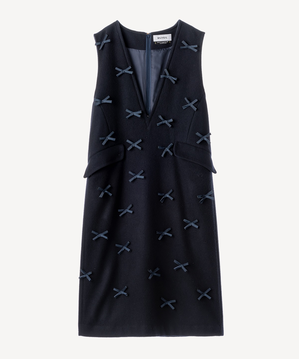 グログランリボン付きワンピース(navy-36)