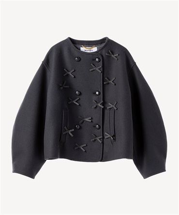 グログランリボン付きショートコート(dark gray-36)