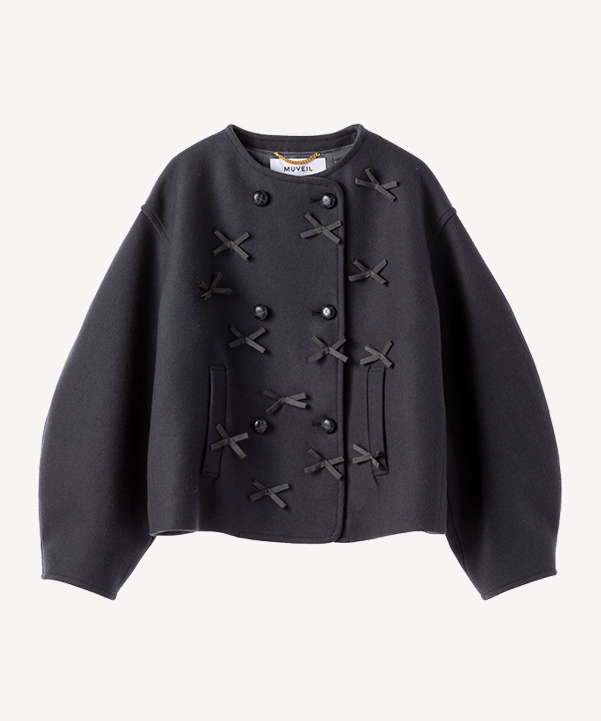 グログランリボン付きショートコート(dark gray-36)