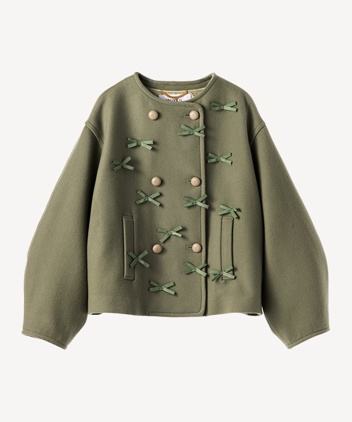 グログランリボン付きショートコート(olive-38)