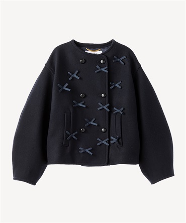 グログランリボン付きショートコート(navy-36)
