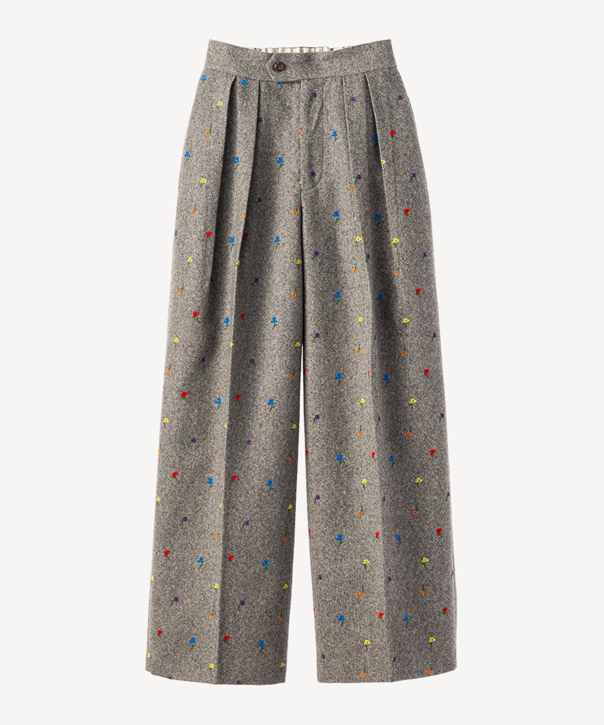 フラワーフロッキープリントツイードパンツ(light gray-38)