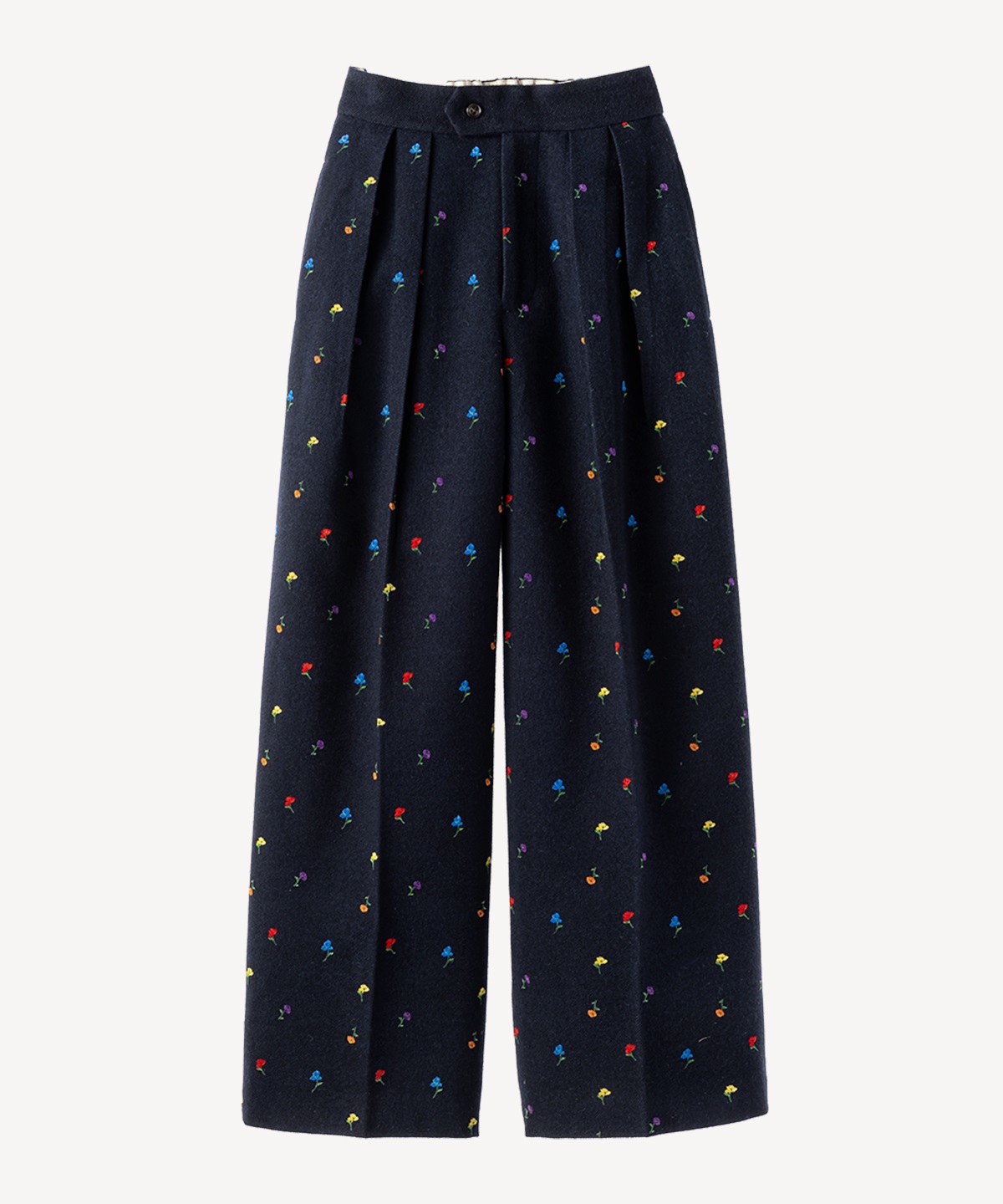 フラワーフロッキープリントツイードパンツ(navy-38)
