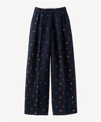 フラワーフロッキープリントツイードパンツ(navy-34)
