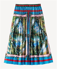 ダック柄スカーフプリントスカート(turquoise-36)