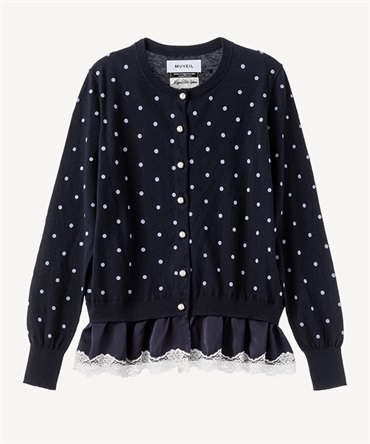 フロッキープリントドットカーディガン(navy-36)