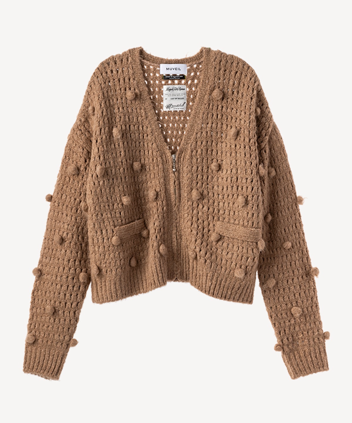 ビッグポップコーン編みカーディガン(brown-36)