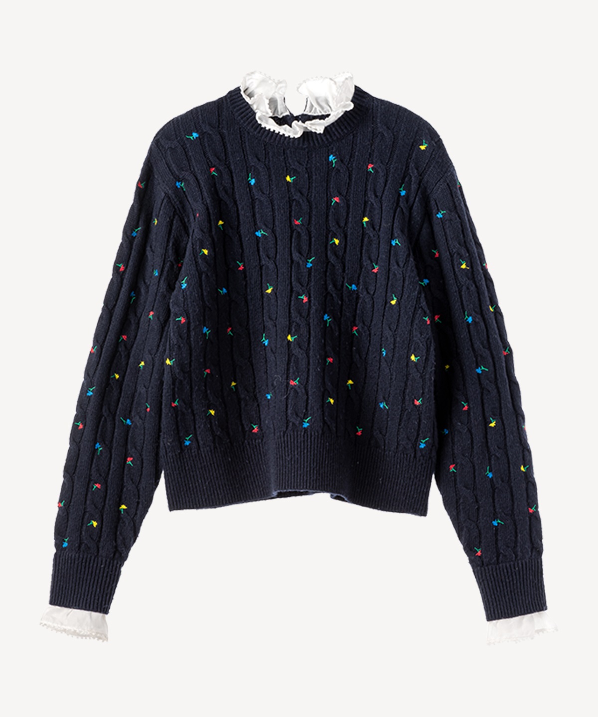 ミックスフラワー刺繍ニットプルオーバー(navy-36)