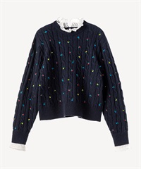 ミックスフラワー刺繍ニットプルオーバー(navy-36)