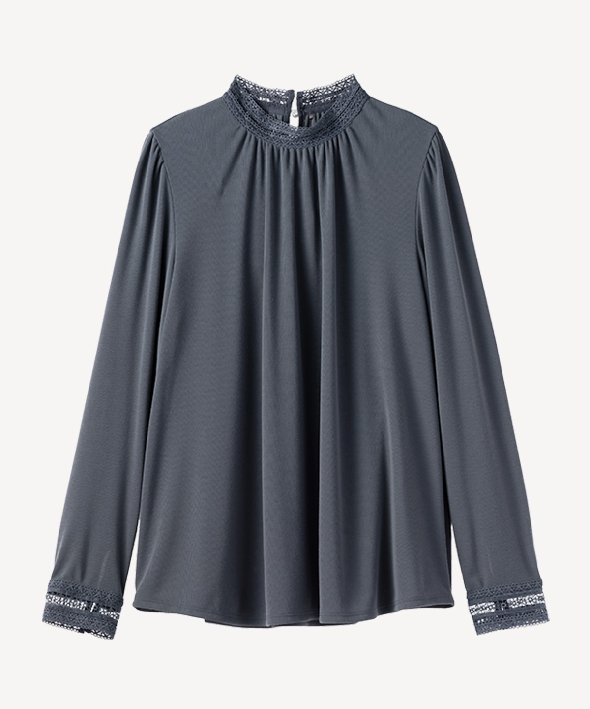 レースネックカットソー(blue gray-36)