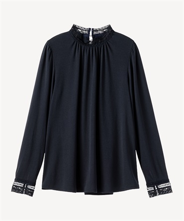 レースネックカットソー(navy-36)